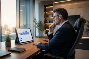 An executive analyzing subscription churn metrics optimized by ai ecommerce automation.