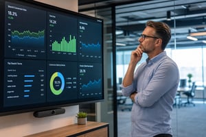 An e-commerce executive reviewing catalog search conversion analytics powered by ai for ecommerce.