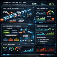 An advanced server-side data architecture dashboard visualizing low-latency event processing and programmatic conversion rate optimization software execution.
