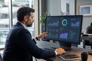 An enterprise executive reviewing a retention metrics dashboard highlighting a successful clv ecommerce strategy.
