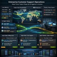 Ein modernes Dashboard für automatisierte Kundensupport-Prozesse zeigt Live-Datenströme von Conversational AI Agents in einer CRM Software.