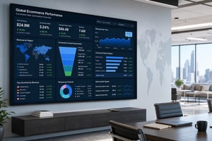 An international sales dashboard showing global metrics driven by advanced ecommerce conversion rate optimization.