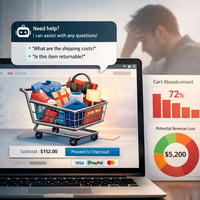 Analytický dashboard e-shopu zobrazující statistiky opuštění košíku a záchranu tržeb prostřednictvím konverzační AI architektury.