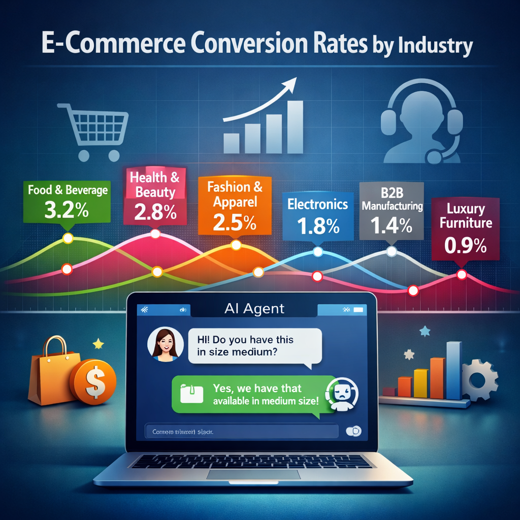 Bar chart showing the 2026 average ecommerce conversion rate by industry benchmarks.