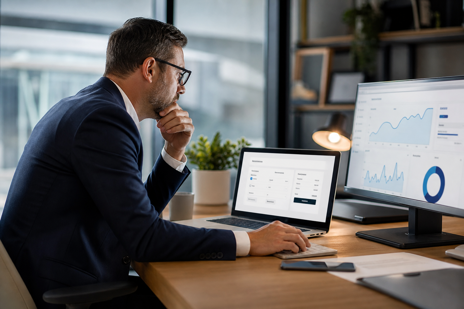 An executive analyzing conversion lift driven by ai in ecommerce examples on a checkout payment portal.