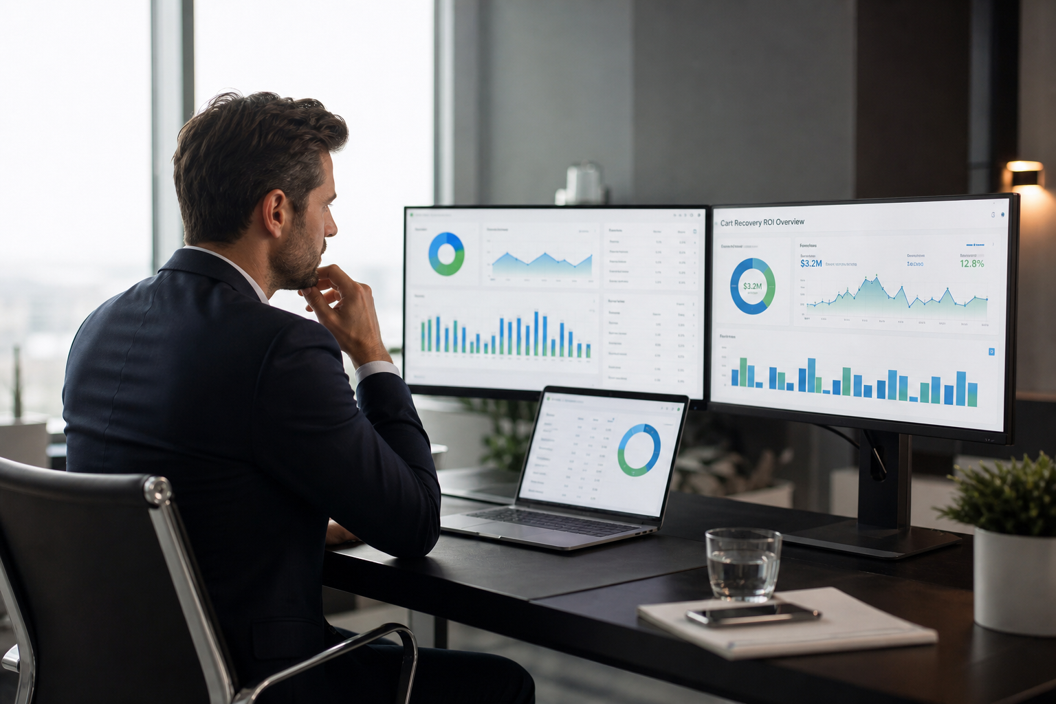 An e-commerce executive tracking cart recovery ROI powered by ai ecommerce.