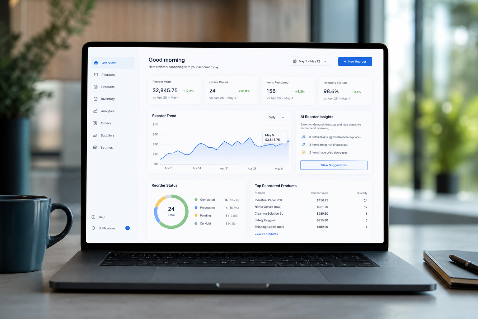 An enterprise account portal demonstrating B2B reorder automation using ai for ecommerce.