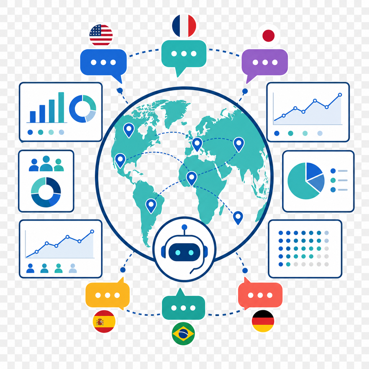 A global sales metrics view demonstrating how conversational ai for ecommerce manages multi-language buyers.