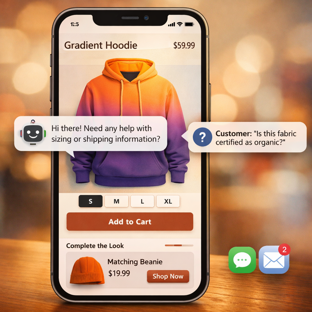 E-commerce conversion funnel showing marketing automation and AI chat integration