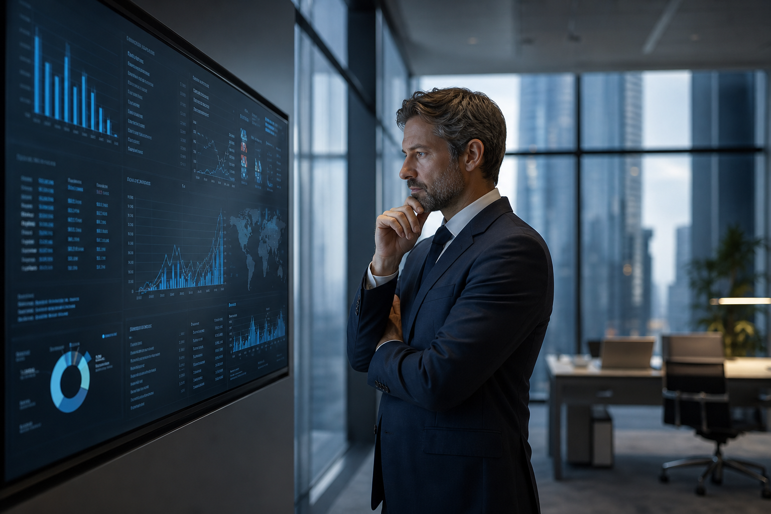 An executive reviewing reverse logistics metrics using ai ecommerce automation.