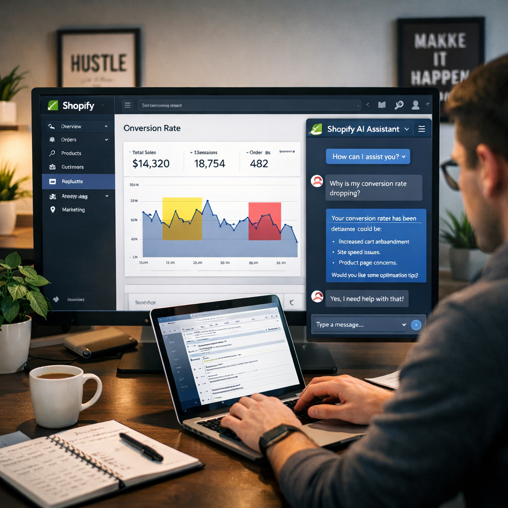 E-commerce dashboard highlighting strategies to fix a low conversion rate on Shopify using AI automation.