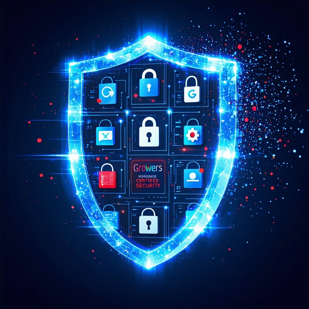 Shield icon protecting client data within Google Workspace environment.